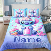 Custom Name Stitch Cartoon Duvet Cover Set - Personalized Bedding - Himpall